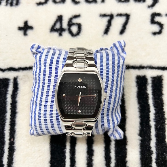 Vintage Fossil Arkitekt Carbon Fiber Pattern Dial Diamond Accent Watch - Picture 1 of 7